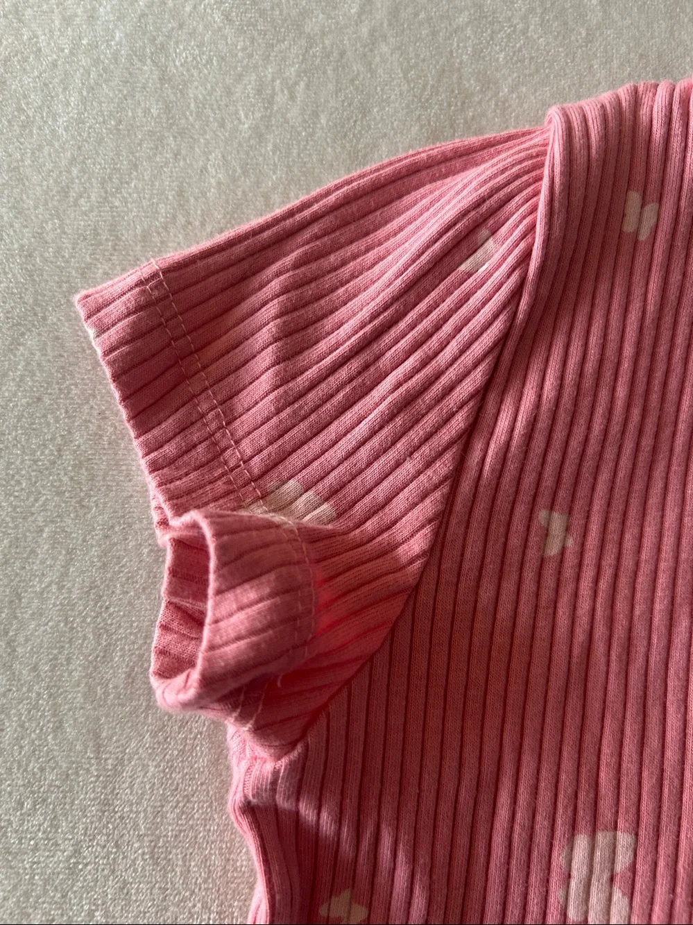 Girls' Pink Ribbed Short Sleeve Top